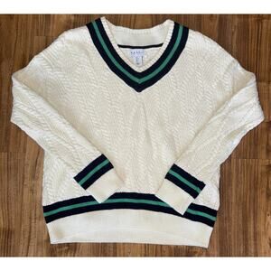 Nicole Miller Sweater Womens S Cotton Cable Knit V-Neck Tenniscore Preppy Y2K